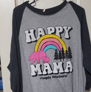 Simply Southern Happy Mama Raglan Gray and Black Tee XXL